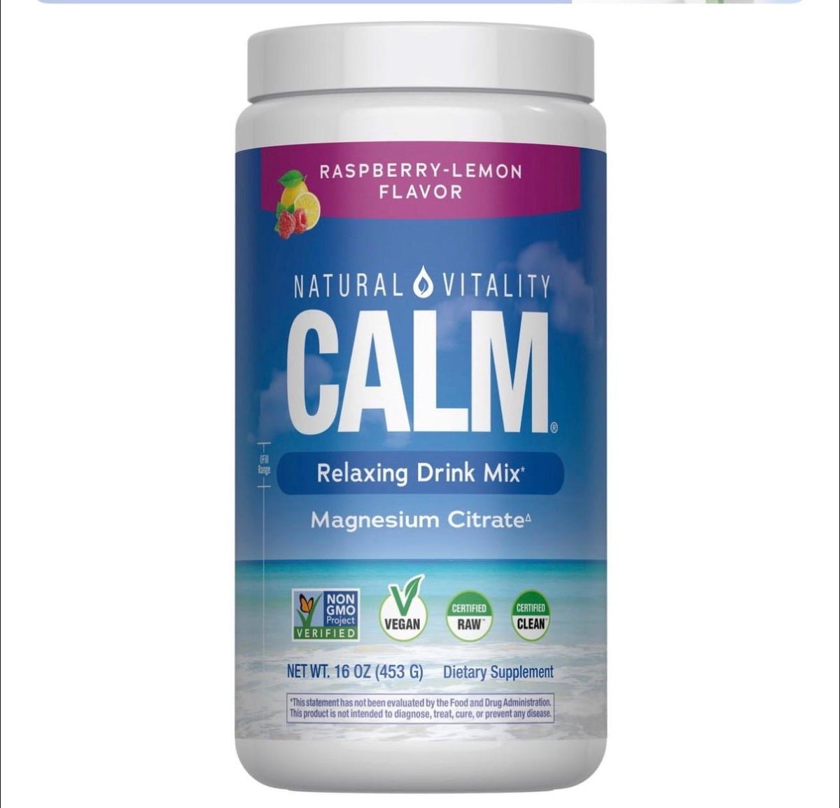 Natural Vitality CALM Raspberry-Lemon 16 oz front