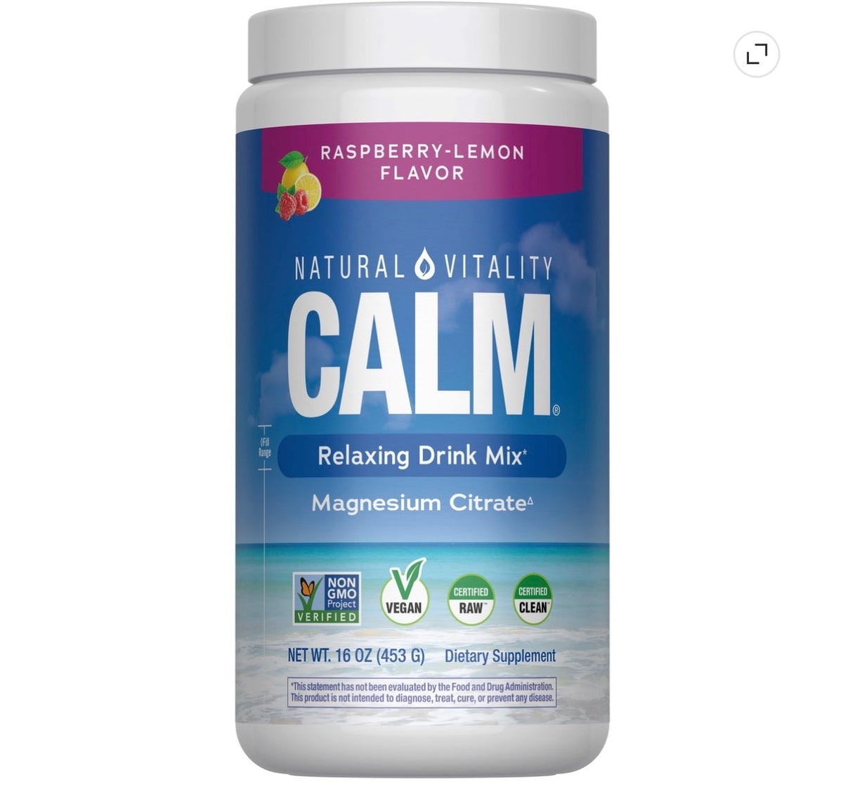 Natural Vitality CALM Raspberry-Lemon front label