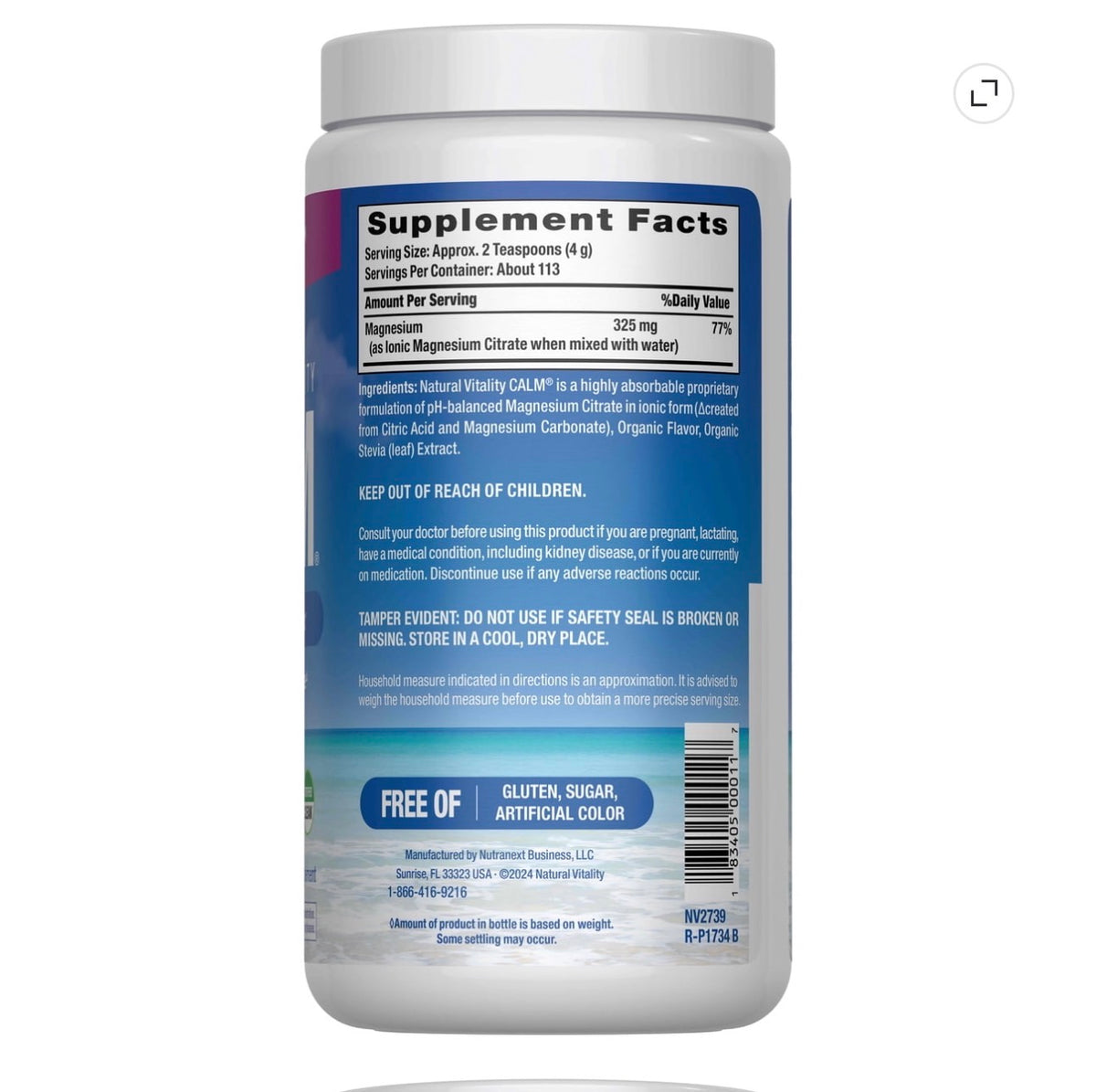 Natural Vitality CALM Supplement Facts