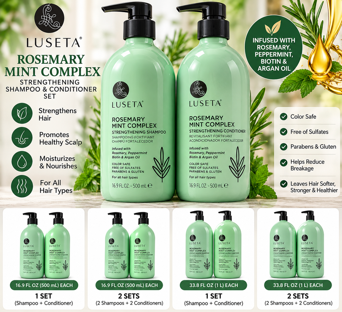 Luseta Rosemary Mint Complex Shampoo and Conditioner Set