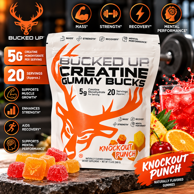 Bucked Up Creatine Gummy Bucks – Knockout Punch – 20 Servings