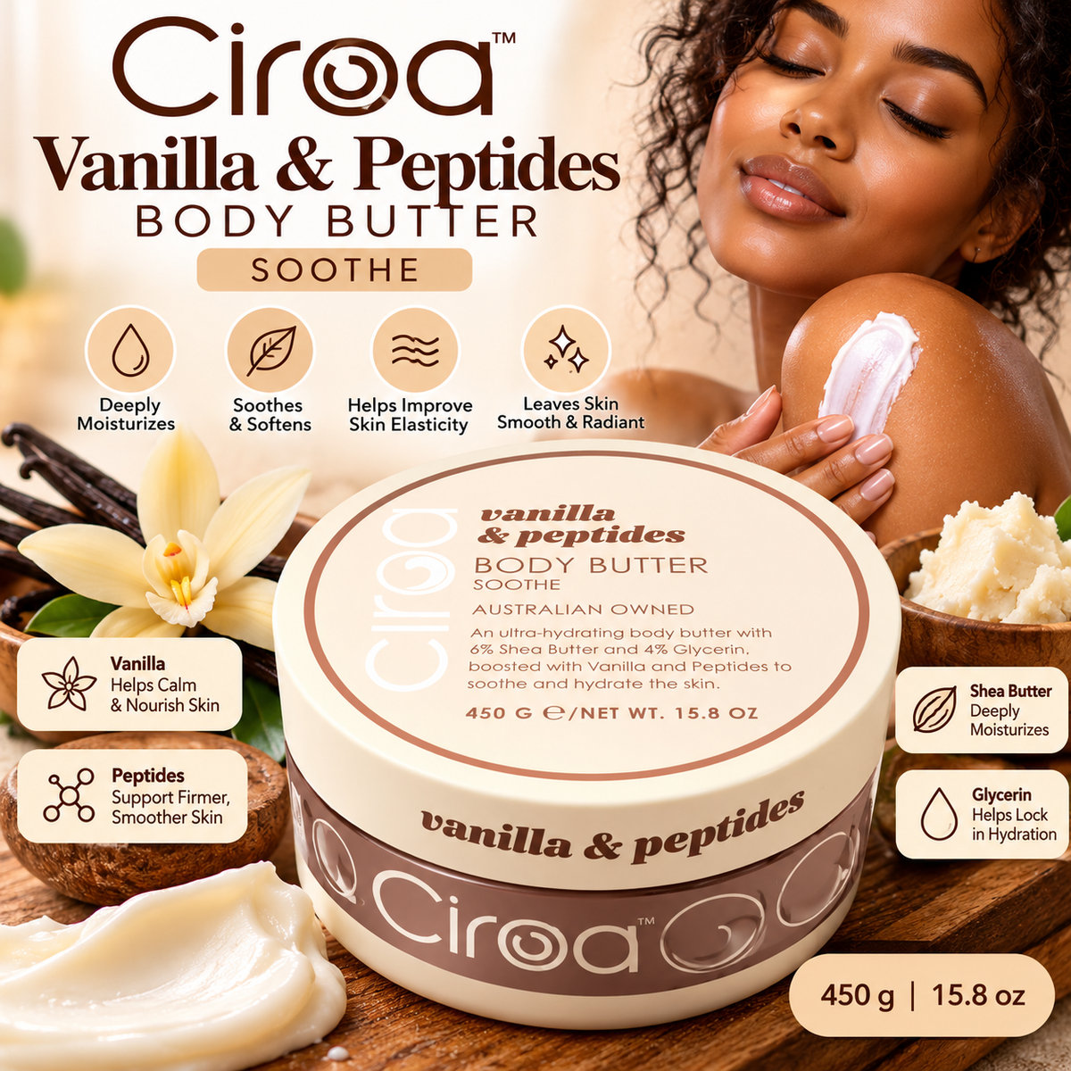 Ciroa Vanilla and Peptides Body Butter 15.8 oz