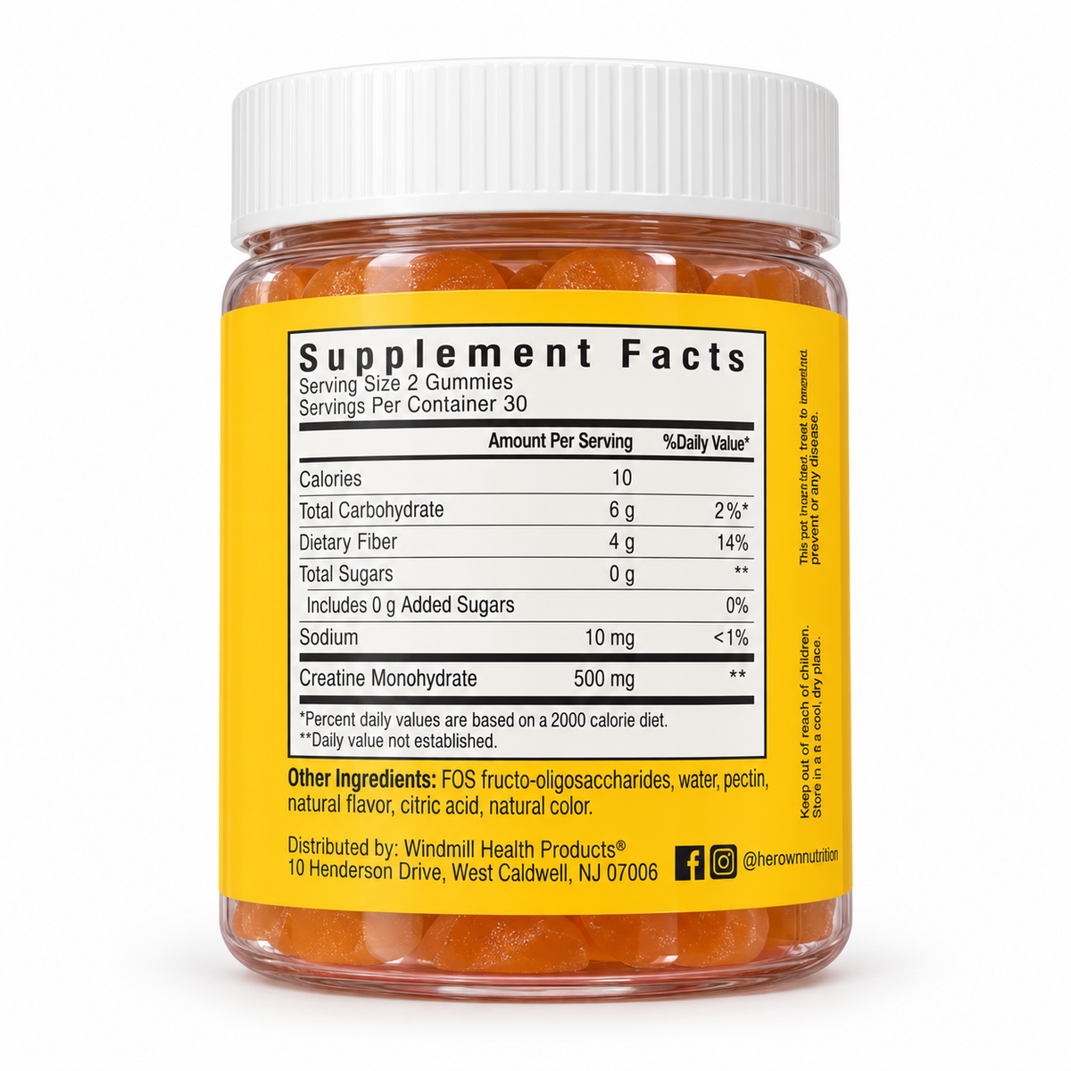 HerOwn Creatine Supplement Facts on white background