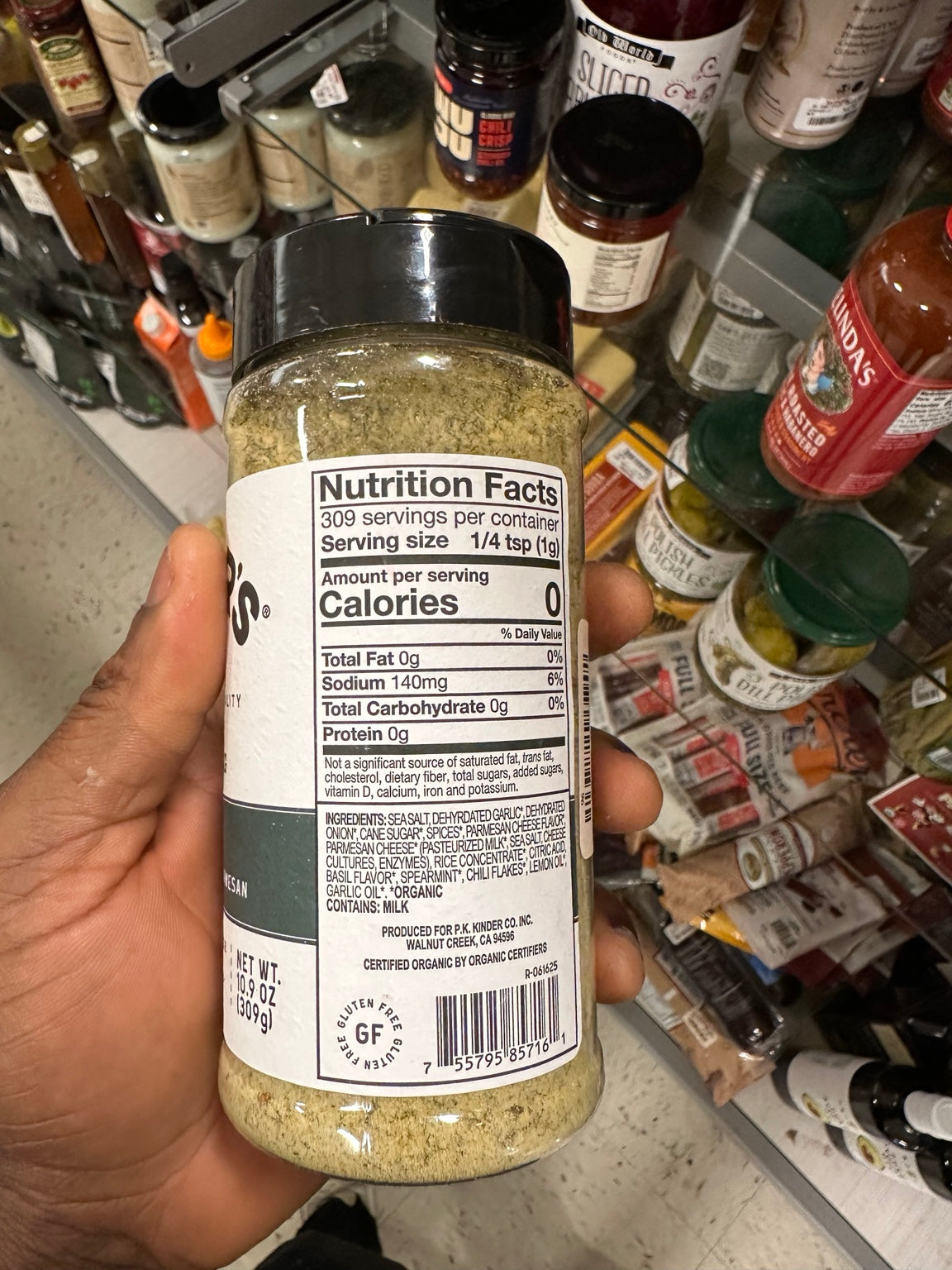 Original Kinder's Pesto nutrition and ingredients label