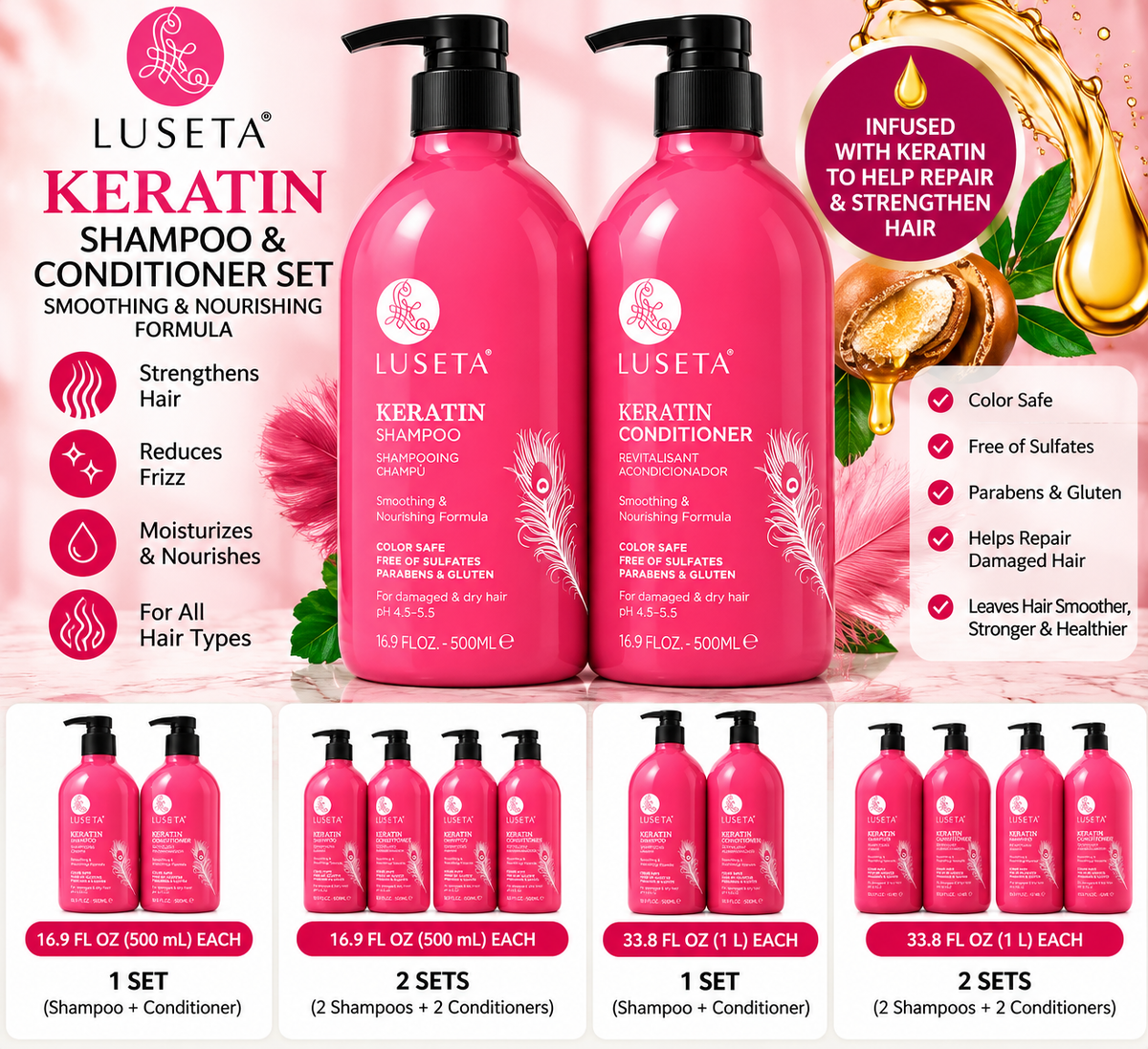 Luseta Keratin Shampoo and Conditioner Set