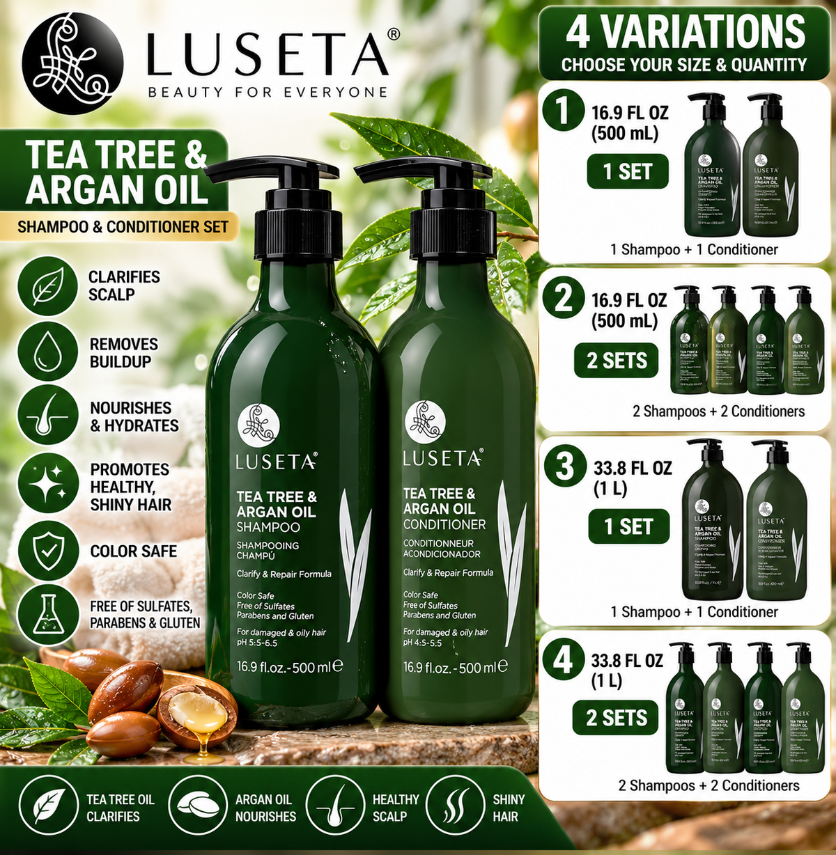 Luseta Tea Tree and Argan Oil Shampoo and Conditioner Set