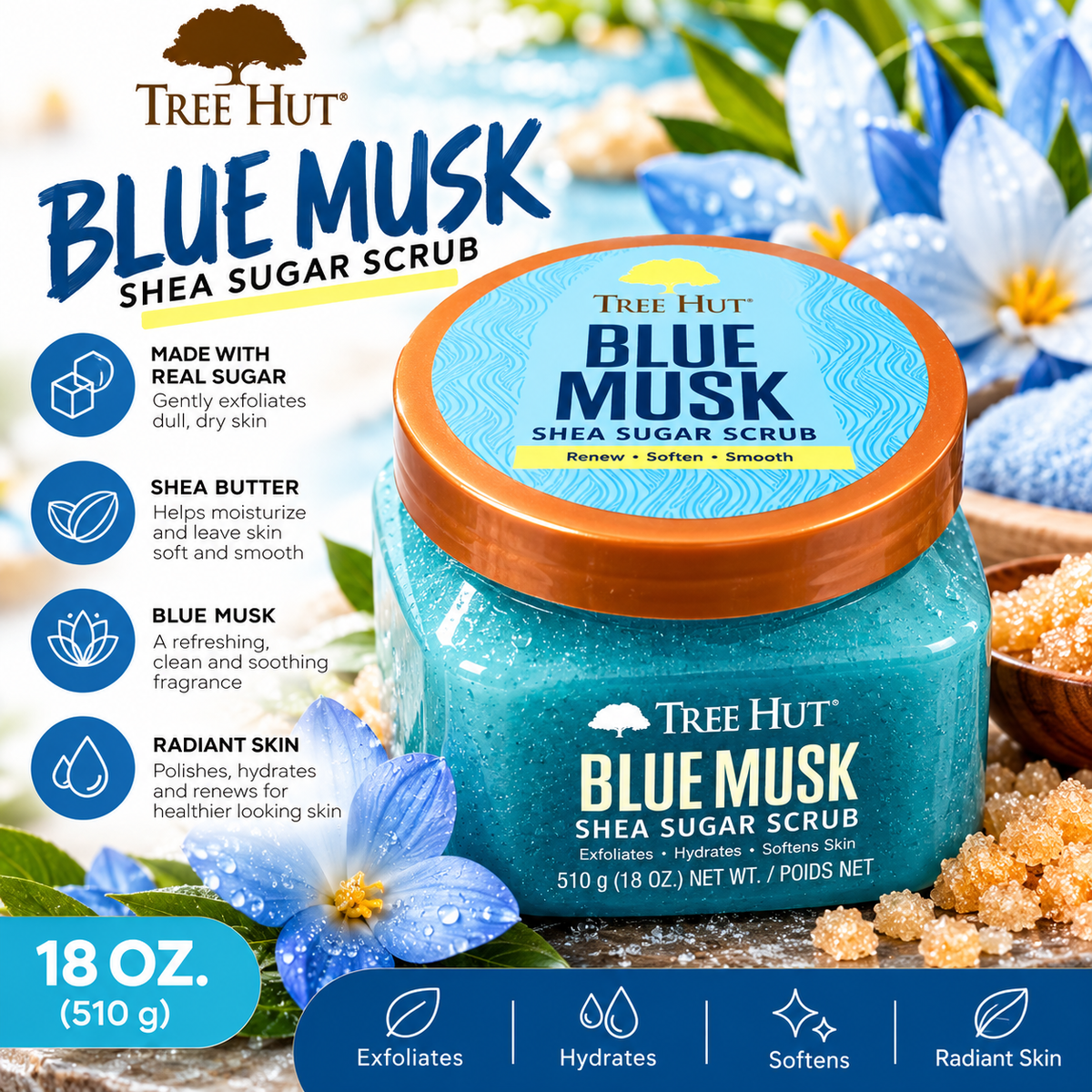Tree Hut Blue Musk Shea Sugar Scrub 18 oz
